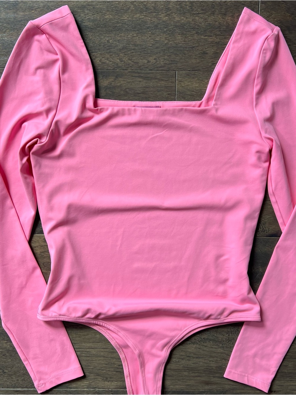 Francesca's Pink Long Sleeve Square Neck Bodysuit
